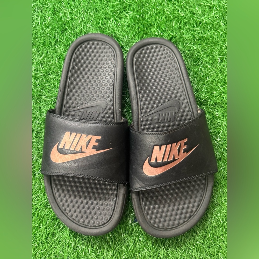 Nike Black and Orange Women Slides Size 8